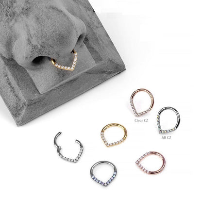 PIERCING Tytanowy CLICKER  łezka z białymi cyrkoniami – kolczyk  Srebrny