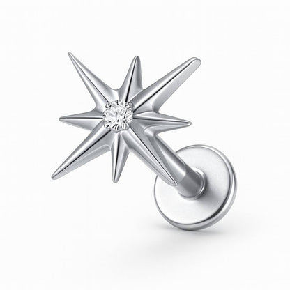 Tytanowy kolczyk gwiazda z cyrkonią – srebrny G23 kolczyk do piercingu
