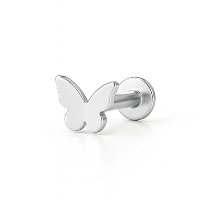 Tytanowy srebrny labret G23 z motylkiem – kolczyk do piercingu