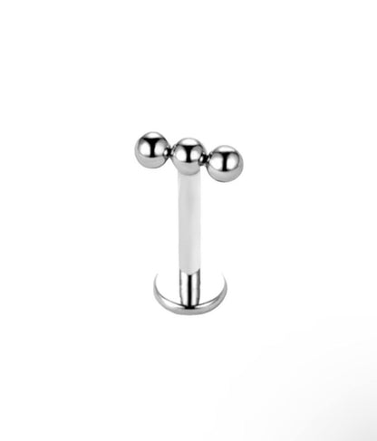 Tytanowy srebrny labret G23 z trzema kulkami – kolczyk do piercingu