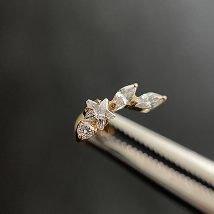 Tytanowy zloty  labret  z białymi cyrkoniami  kolczyk do piercingu