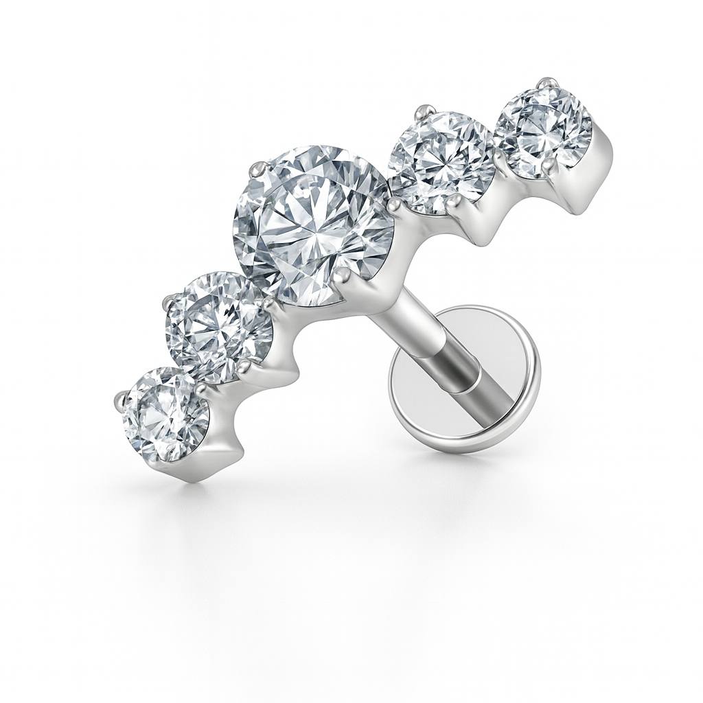 Tytanowy labret z białymi cyrkoniami srebrny (G23 Premium)