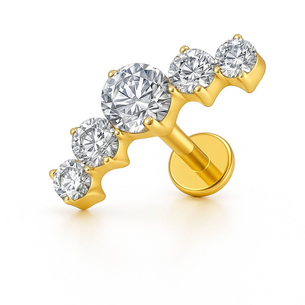 PIERCING KOLCZYK LABRET HELIX CYRKONIE ZŁOTY TYTANOWY