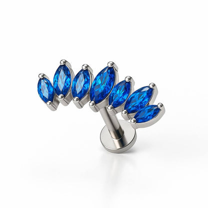Tytanowy srebrny labret G23 – cluster z niebieskimi cyrkoniami, kolczyk do piercingu