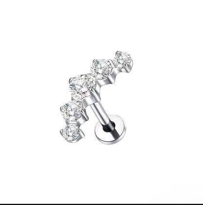 Tytanowy srebrny labret G23 z pięcioma białymi cyrkoniami – kolczyk do piercingu