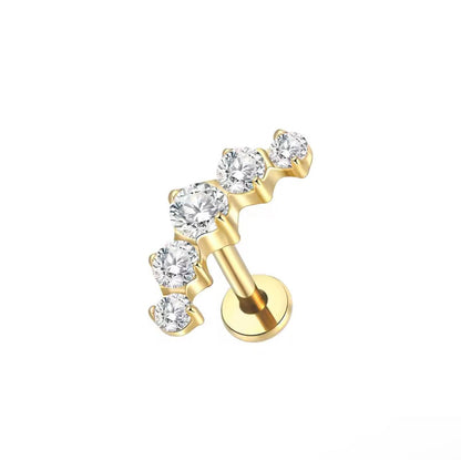 Tytanowy złoty labret  z pięcioma białymi cyrkoniami – kolczyk do piercingu