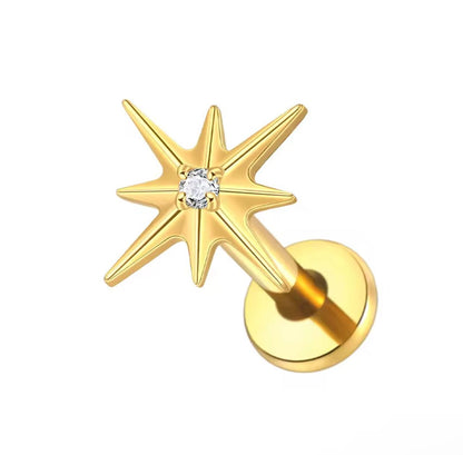 Tytanowy kolczyk gwiazda z cyrkonią – złoty G23 kolczyk do piercingu