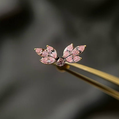 Tytanowy złoty labret G23 z różowymi cyrkoniami - kolczyk do piercingu