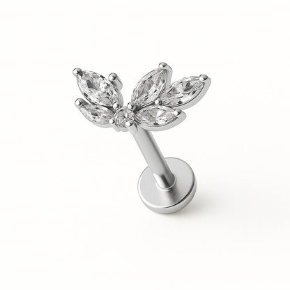 Tytanowy srebrny labret G23 z białymi cyrkoniami – kolczyk do piercingu