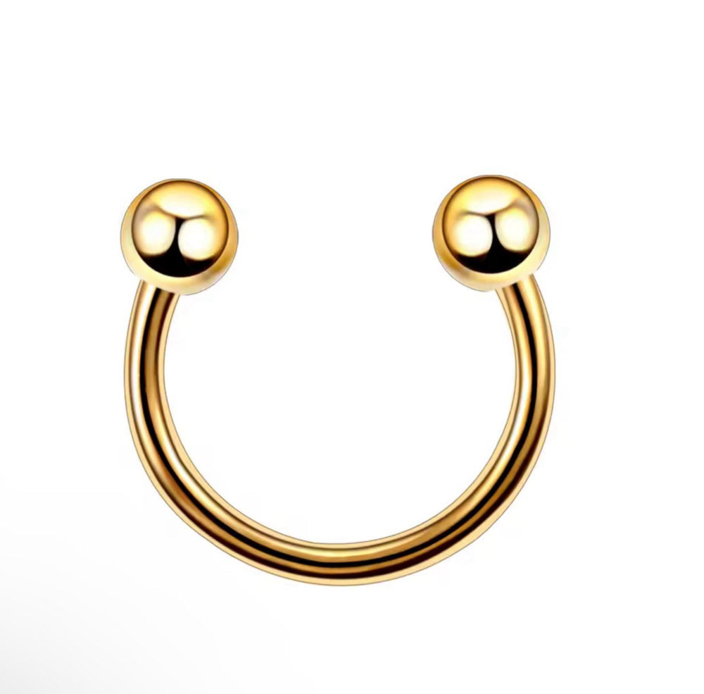 Tytanowa złota podkowa G23 z kulkami – kolczyk do piercingu