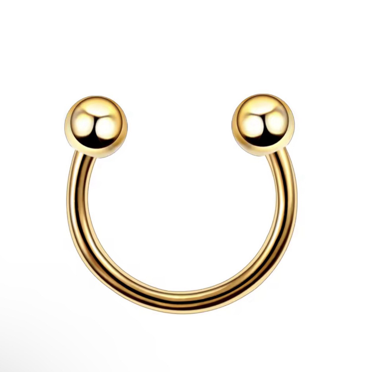 Tytanowa złota podkowa G23 z kulkami – kolczyk do piercingu