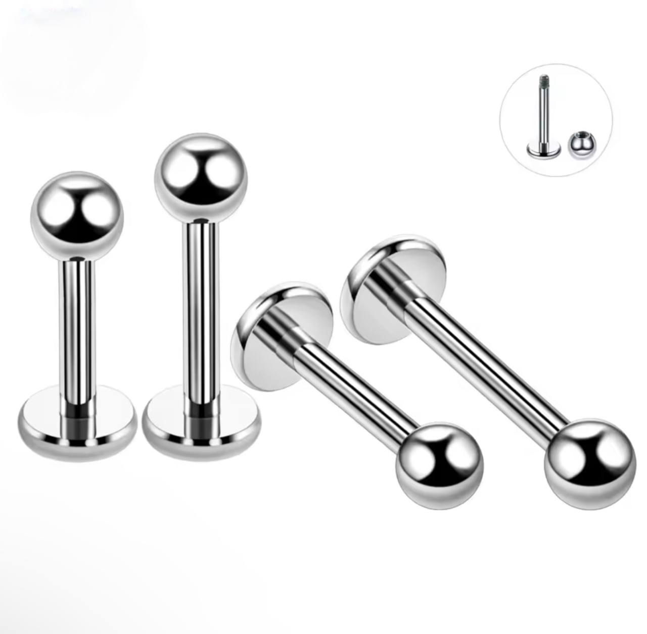 Tytanowy Srebrny LABRET  z kulką gwint wewnętrzny G23