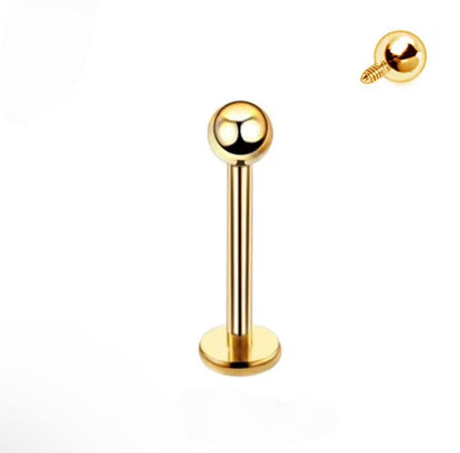 Tytanowy  Złoty  LABRET  z kulką gwint wewnętrzny G23