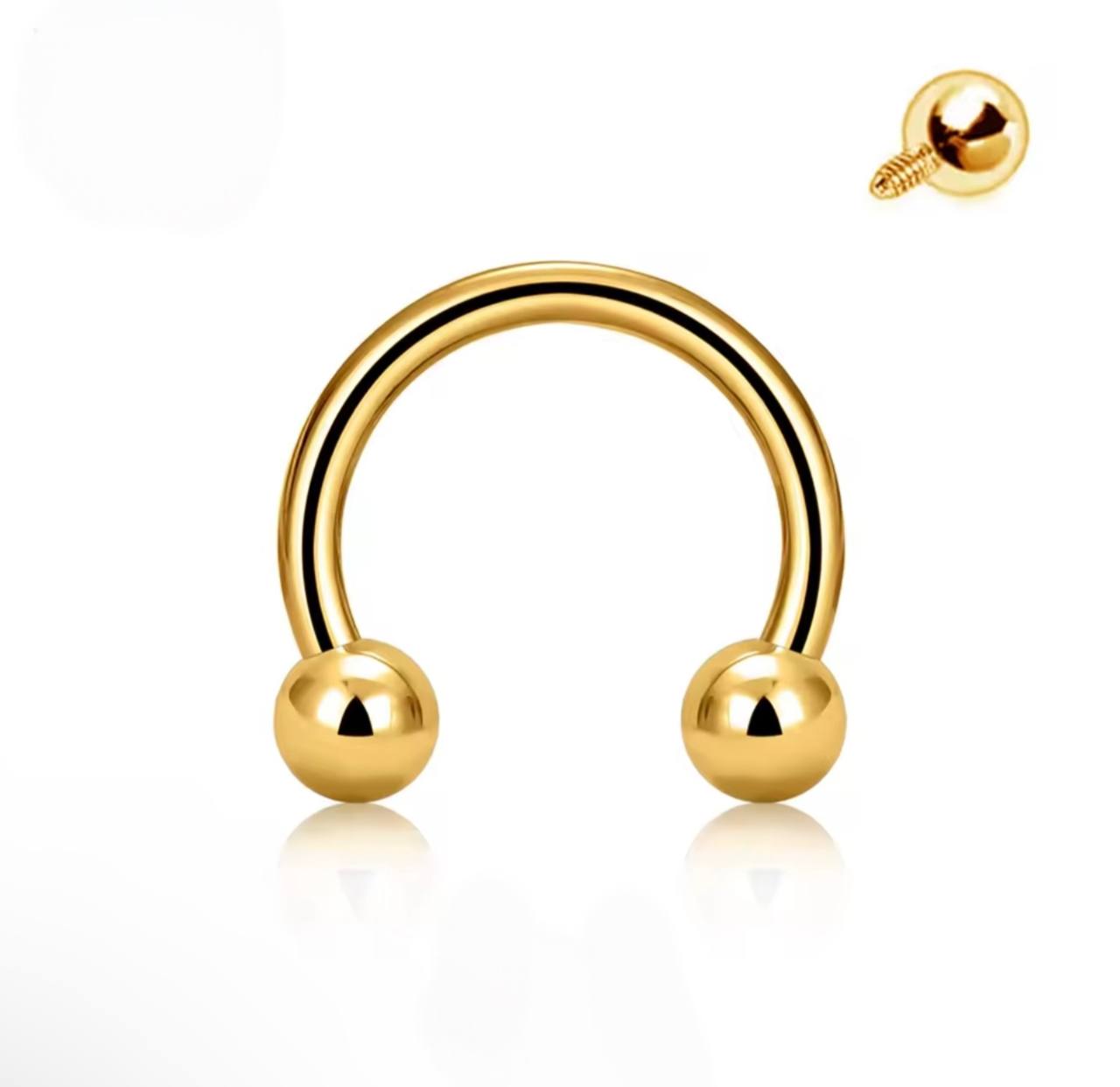 Tytanowa złota podkowa G23 z kulkami – kolczyk do piercingu