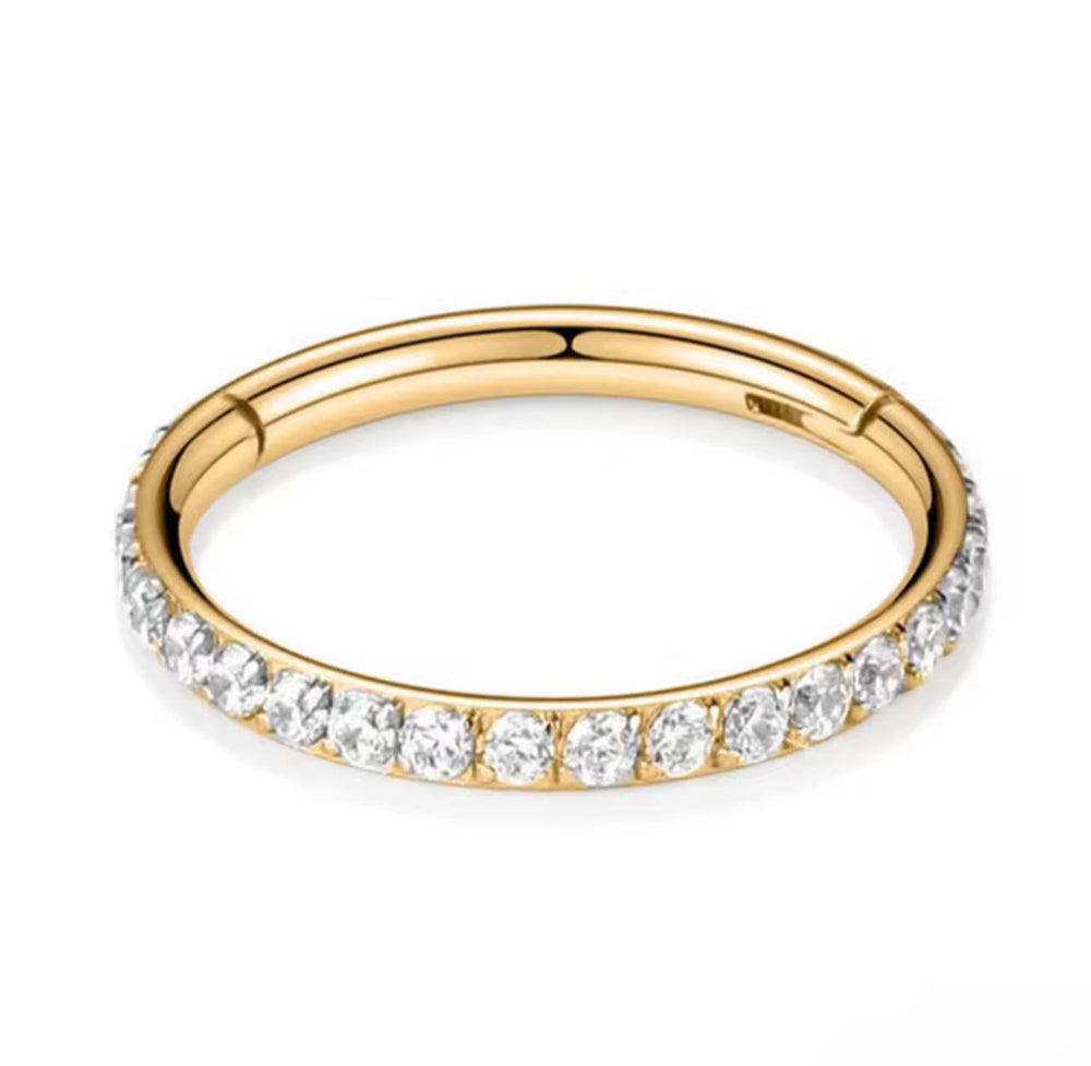 TYTANOWE KÓŁKO CLICKER ZŁOTY  Z BIAŁYMI CYRCKONIAMI