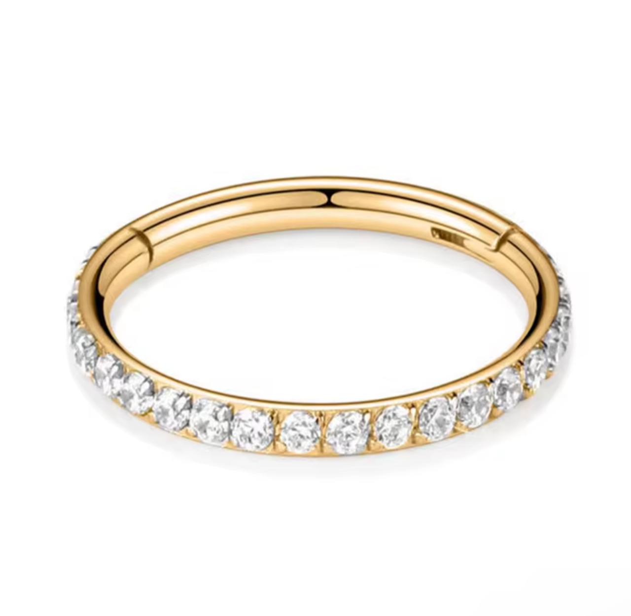 Tytanowe kółko clicker złoty z białymi cyrkoniami  kolczyk