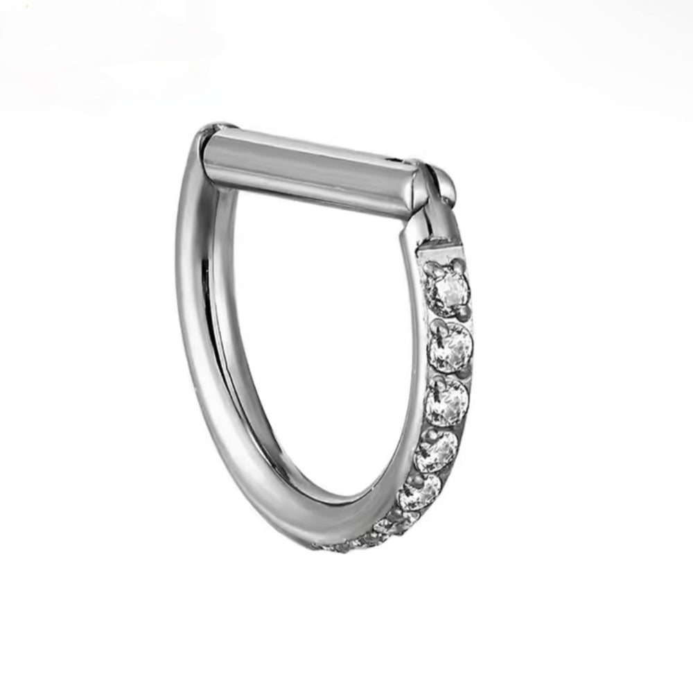 Tytanowy clicker srebny  z cyrkoniami – kolczyk do piercingu ucha