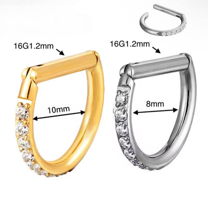 Tytanowy clicker srebny  z cyrkoniami – kolczyk do piercingu ucha