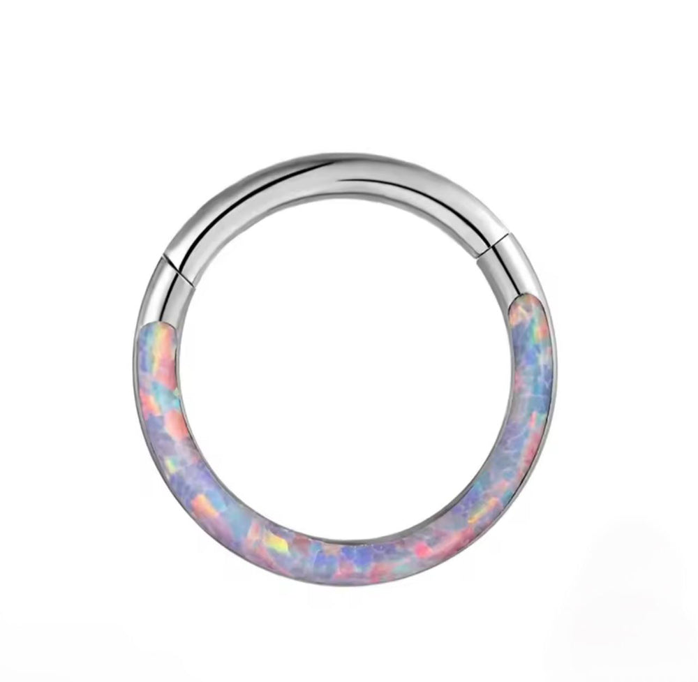 Tytanowe kółko clicker z  opalem  - kolczyk do piercingu ucha i nosa