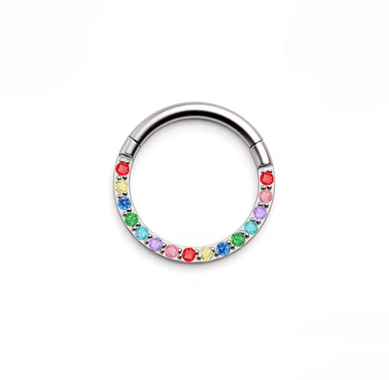 Kolczyk PIERCING Kółko CLICKER  z kolorowymi cyrkoniami  Daith Septum Tytan G23 Srebrny