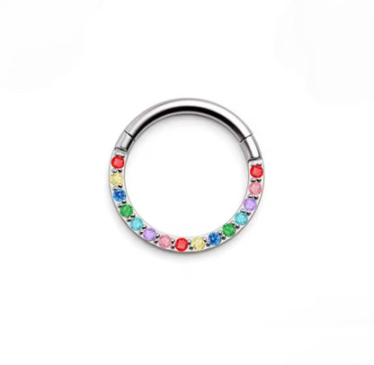 Kolczyk PIERCING Kółko CLICKER  z kolorowymi cyrkoniami  Daith Septum Tytan G23 Srebrny