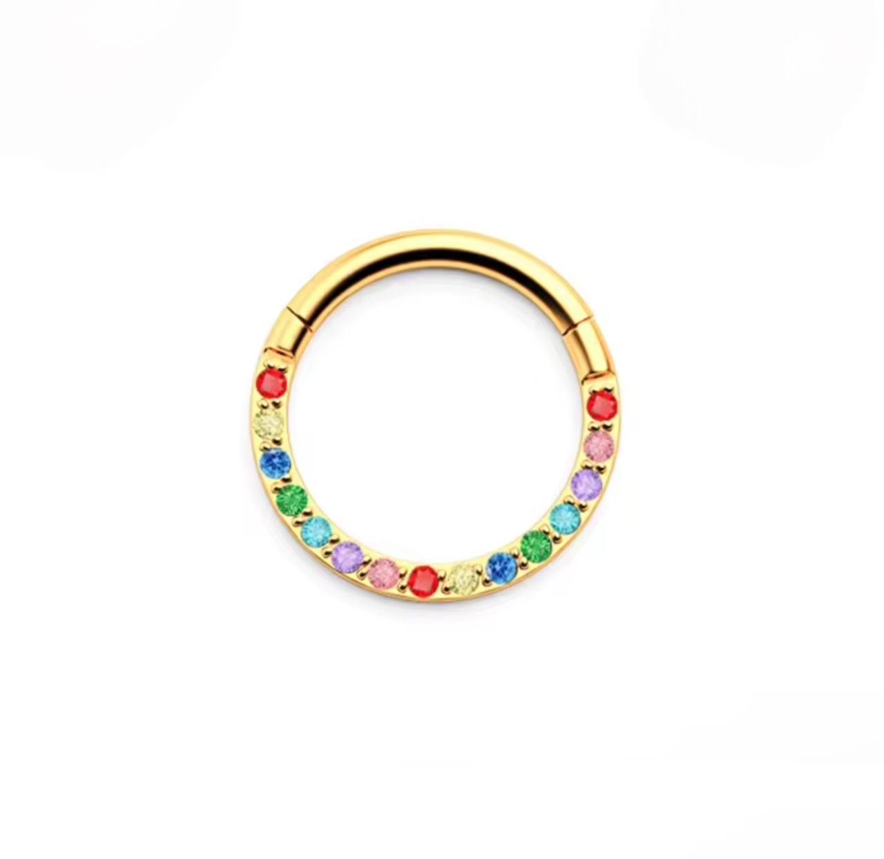 Kolczyk PIERCING Kółko CLICKER  z kolorowymi cyrkoniami  Daith Septum Tytan G23 Złoty