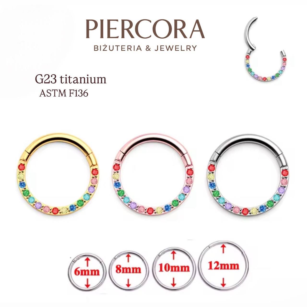 Kolczyk PIERCING Kółko CLICKER  z kolorowymi cyrkoniami  Daith Septum Tytan G23 Srebrny