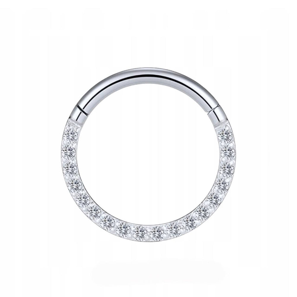 Kolczyk PIERCING Kółko CLICKER z białymi cyrkoniami Daith Septum Tytan G23 Srebrny
