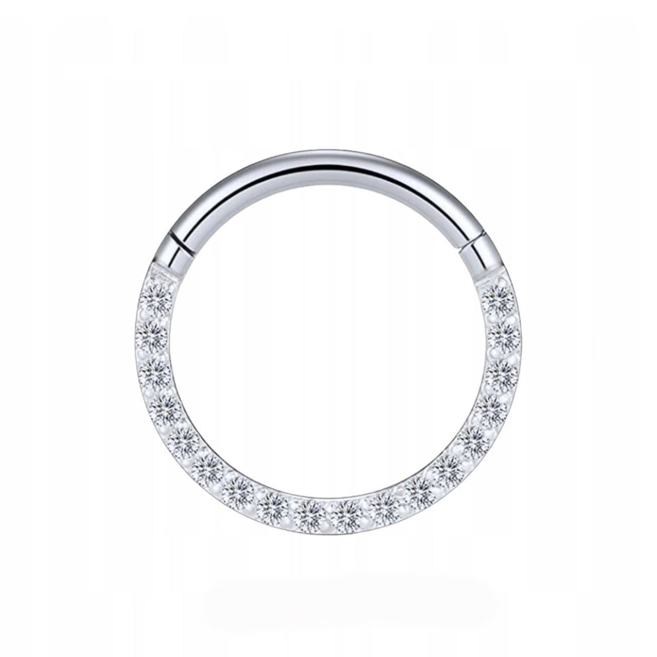 Kolczyk PIERCING Kółko CLICKER z białymi cyrkoniami Daith Septum Tytan G23 Srebrny