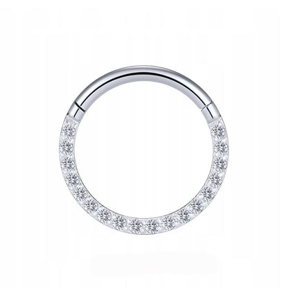Kolczyk PIERCING Kółko CLICKER z białymi cyrkoniami Daith Septum Tytan G23 Srebrny