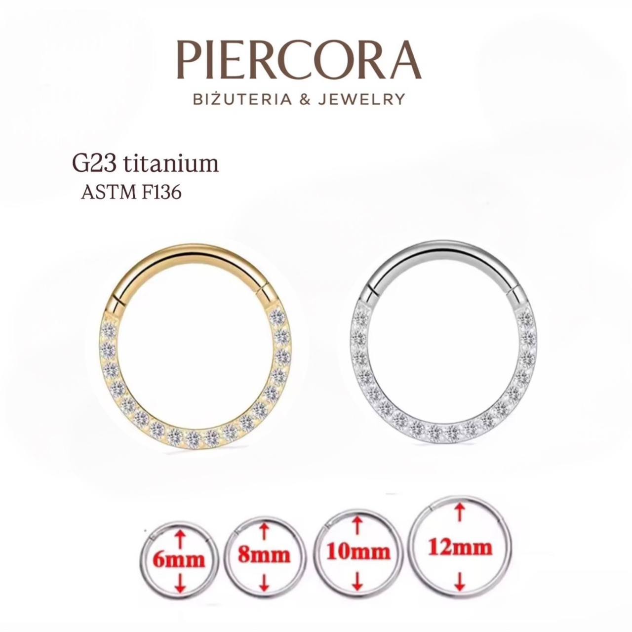 Kolczyk PIERCING Kółko CLICKER z białymi cyrkoniami Daith Septum Tytan G23 Srebrny