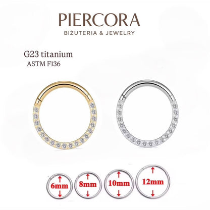 Kolczyk PIERCING Kółko CLICKER z białymi cyrkoniami Daith Septum Tytan G23 Srebrny