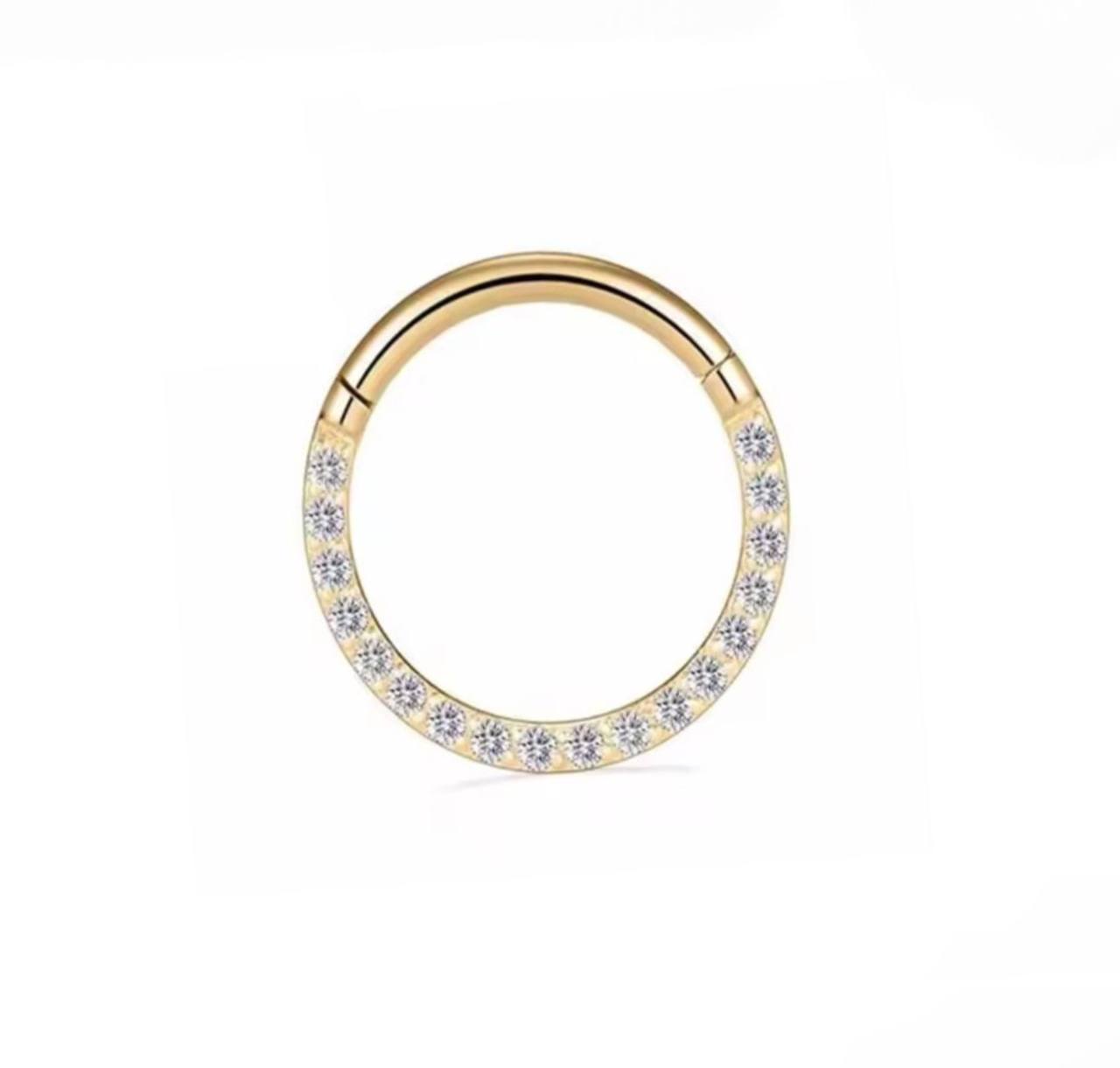 Kolczyk PIERCING Kółko CLICKER z białymi cyrkoniami Daith Septum Tytan G23 Srebrny