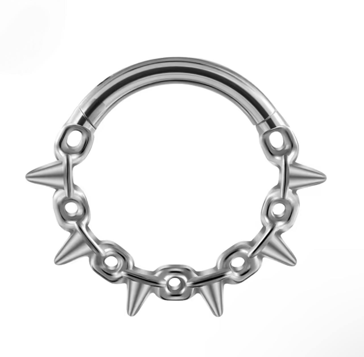 Tytanowy clicker G23 z ćwiekami – srebrny kolczyk do piercingu septum i daith