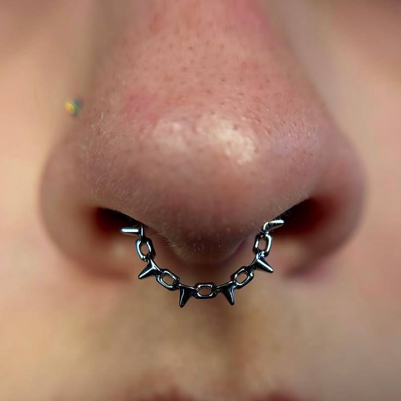 Tytanowy clicker G23 z ćwiekami – srebrny kolczyk do piercingu septum i daith