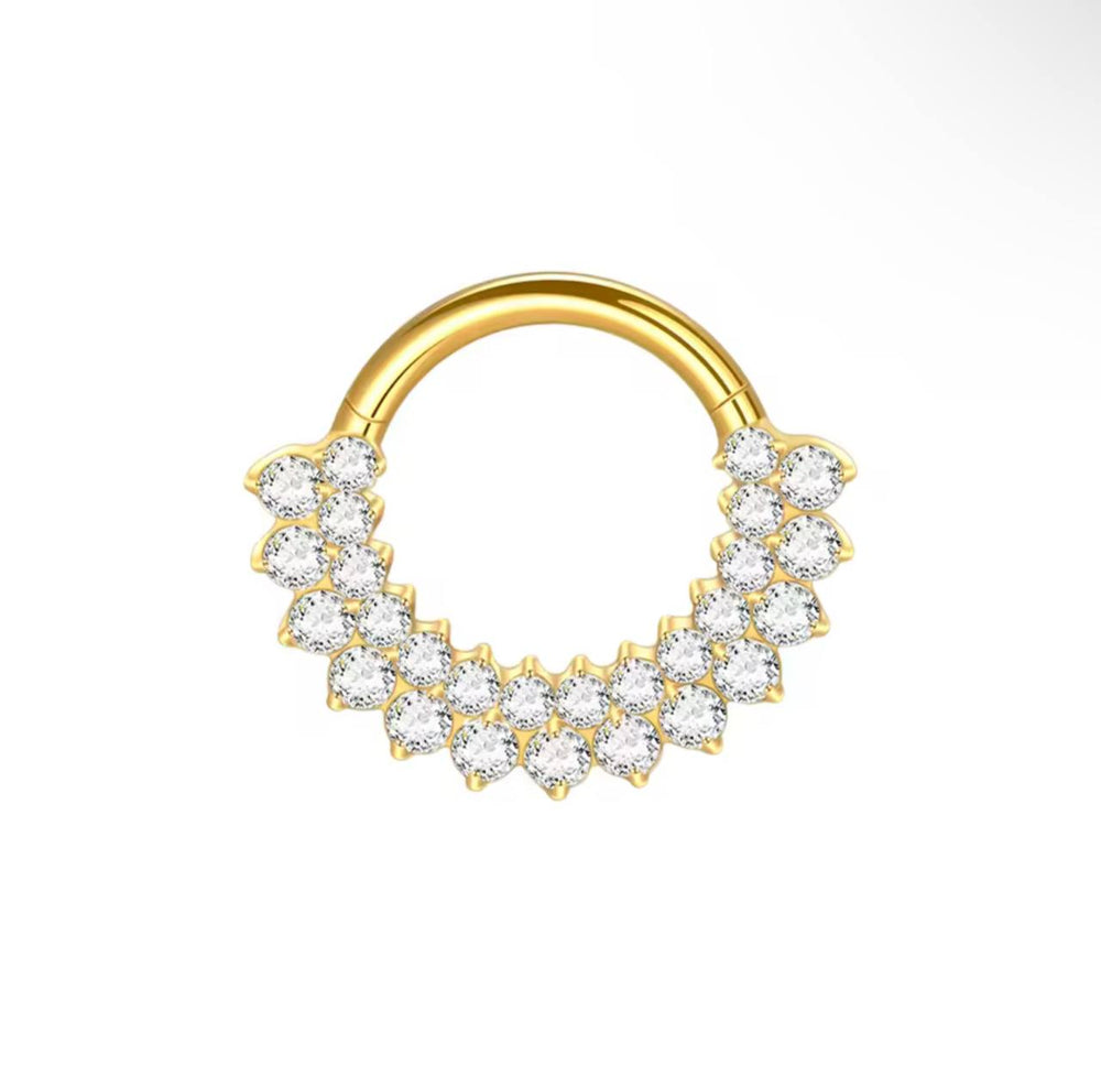 Kolczyk PIERCING  tytanowy CLICKER złoty z cyrkoniami w dwóch rzędach