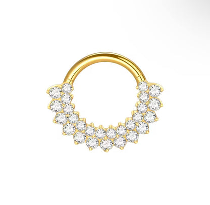 Kolczyk PIERCING  tytanowy CLICKER złoty z cyrkoniami w dwóch rzędach