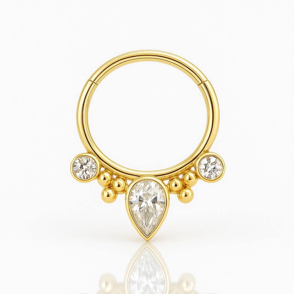 Kolczyk PIERCING  tytanowy CLICKER złoty z cyrkoniami kółko