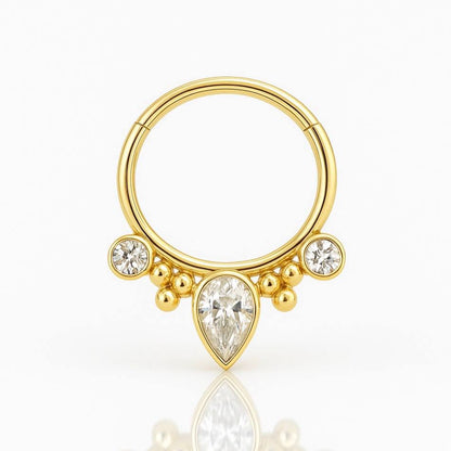 Kolczyk PIERCING  tytanowy CLICKER złoty z cyrkoniami kółko