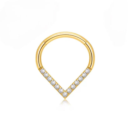 PIERCING Tytanowy CLICKER  łezka z białymi cyrkoniami – kolczyk Złoty