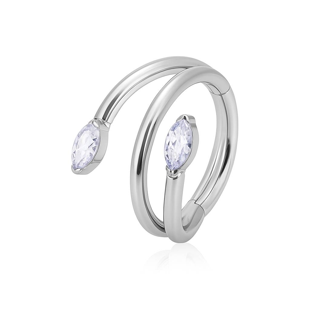 Tytanowy Kolczyk PIERCING Kółko CLICKER cyrkonie  HELIX Lobe Srebrny