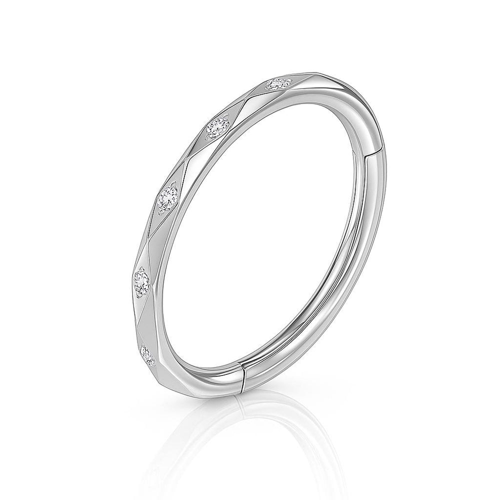 Tytanowy kolczyk CLICKER srebrny z cyrkoniami – kółko do piercingu helix conch