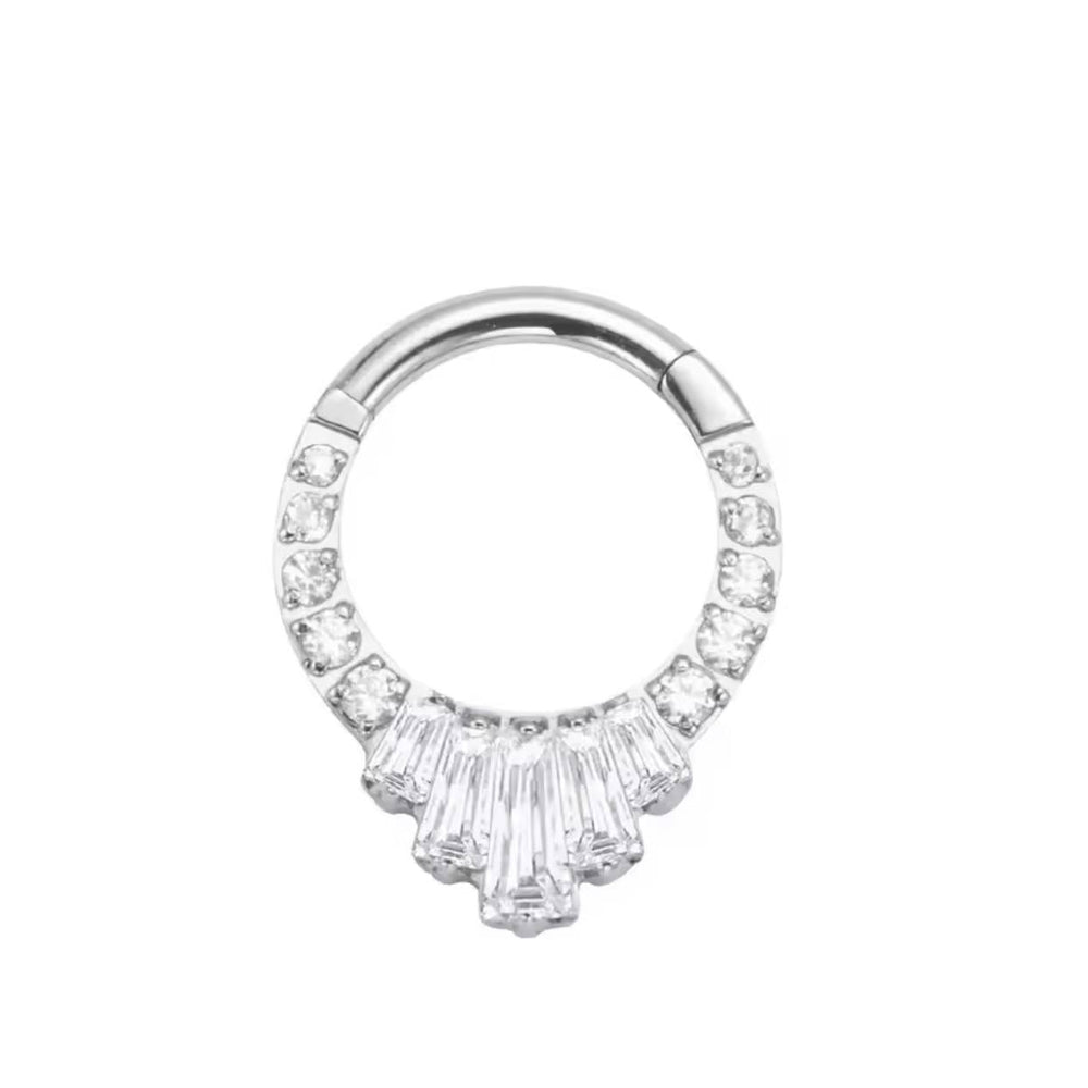 Tytanowe kółko CLICKER  złoty z bialymi cyrkoniami PIERCING kolczyk