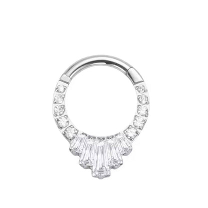 Tytanowe kółko CLICKER  złoty z bialymi cyrkoniami PIERCING kolczyk