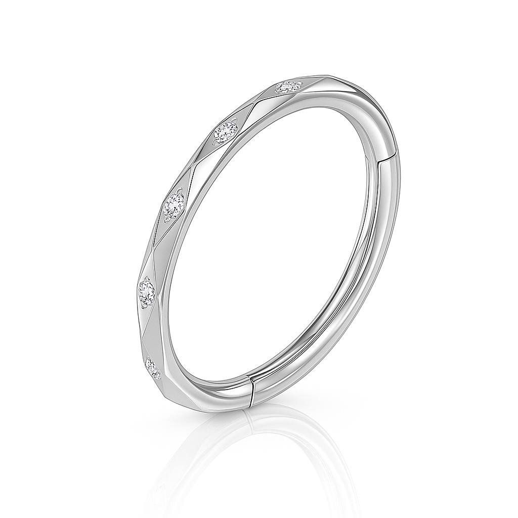 Tytanowy kolczyk CLICKER srebrny z cyrkoniami – kółko do piercingu helix conch