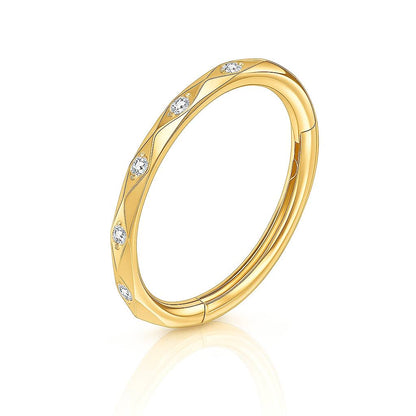 Tytanowy kolczyk CLICKER  złoty z cyrkoniami – kółko do piercingu helix conch