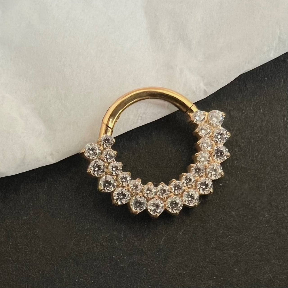 Kolczyk PIERCING  tytanowy CLICKER złoty z cyrkoniami w dwóch rzędach