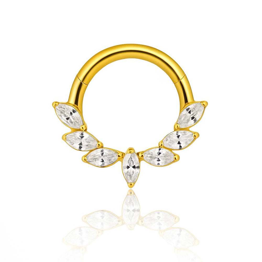 Kolczyk PIERCING  tytanowy CLICKER złoty z bialymi cyrkoniami kółko