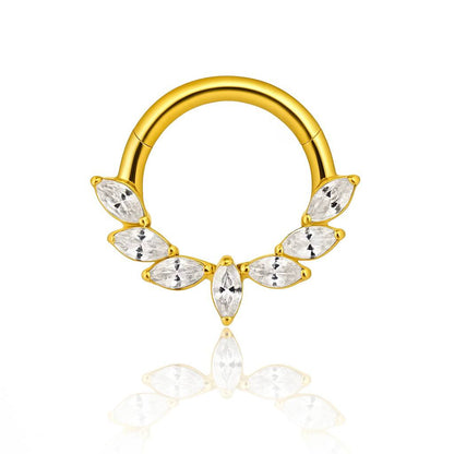 Kolczyk PIERCING  tytanowy CLICKER złoty z bialymi cyrkoniami kółko