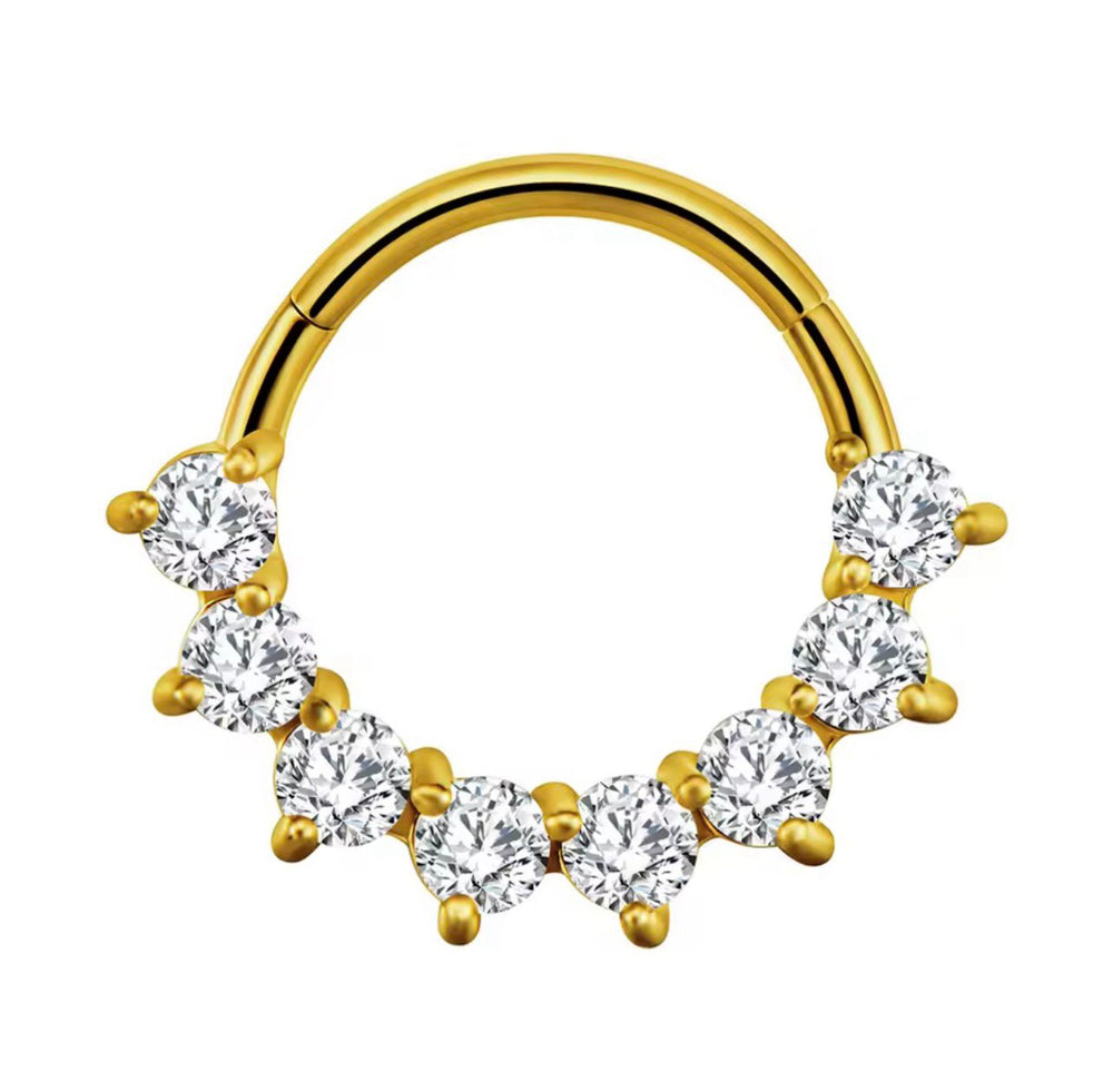 CLICKER złoty z bialymi cyrkoniami Kolczyk PIERCING  tytanowy  G23